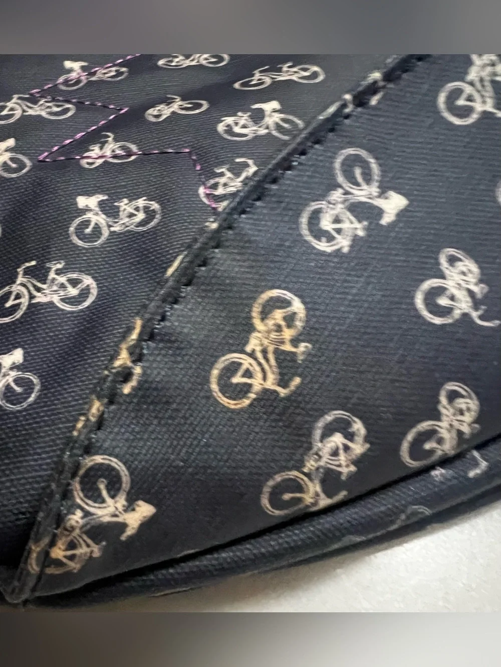 Meru Blue Canvas Sling Bag Cute Bicycle Print  Needs Cleaned See Pics.